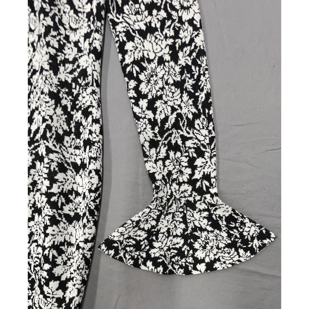 Michael Kors Sweater Dress M Black White Floral Flare Cuff Stretchy Feminine - Picture 3 of 9